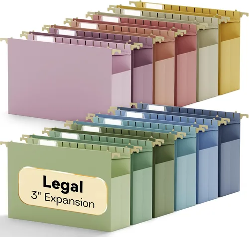 Miniatura 12 de Carpetas colgantes de plástico tamaño legal, carpeta de archivador expandible de 1 pulgada con pestañas, paquete de 12 carpetas colgantes