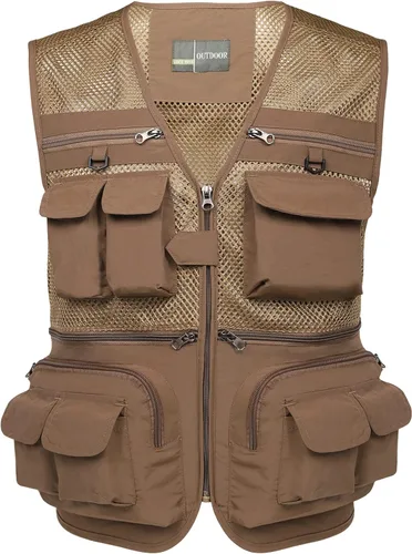 Chaleco Flygo para hombre, para pesca, trabajo, safari, viaje de reportajes o para actividades al aire libre en verano, con bolsillos