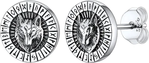 FaithHeart Viking Runes - Aretes tipo dormilona para hombre, de acero inoxidable, color platanegrodorado, ligeros, con caja de regalo