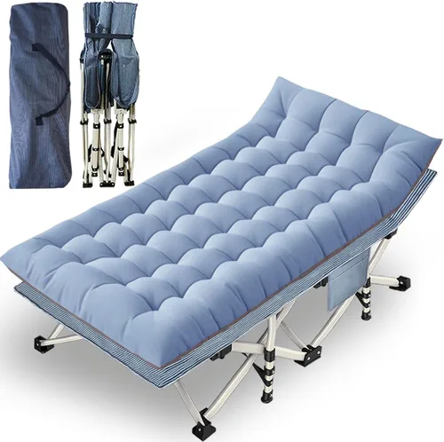 Miniatura 11 de Paquete de 2 catres de camping con colchón para dormir con almohadilla cómoda, cama de campamento resistente para adultos, catre plegable para casa