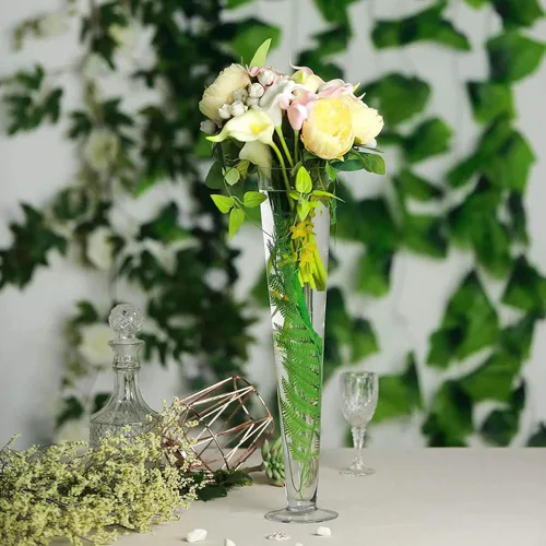 Miniatura 31 de Efavormart - Juego de 2 centros de mesa de trompeta con adornos de cristal transparente de 31 pulgadas, jarrón reversible de plástico para flores