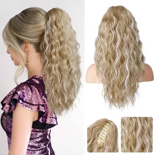 Miniatura 27 de REECHO Extensión de cola de caballo, extensión de cola de caballo de 18 pulgadas con clip de garra para mujer, extensiones de cabello largo, rizado
