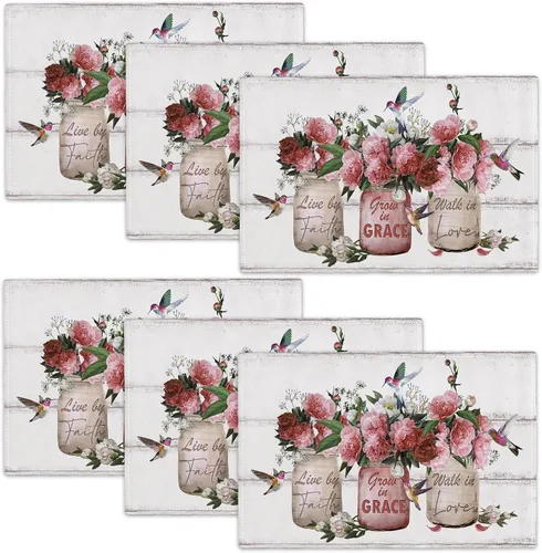 Miniatura 48 de Juego de 4 manteles individuales con diseño de flores y rosas, manteles individuales lavables para decoración del hogar, fiesta, interior, cocina