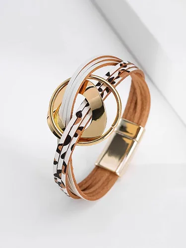 Miniatura 5 de Pulsera de cuero circular multicapa para mujer, estilo bohemio, geométrico, para hombre, cierre magnético, para adolescentes y niñas