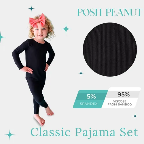 Miniatura 49 de Posh Peanut Pijamas para niñas, suaves, de viscosa de bambú para niños, pijamas a juego de manga larga para niñas