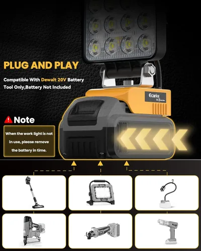 Miniatura 7 de Ecarke 2 PCS Luz de Trabajo LED Inalámbrica Compatible con DeWALT 20V: 70W 7000LM Linterna con USB y Puerto de Salida de Carga Tipo-C, Luz