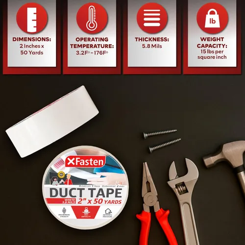 Miniatura 3 de XFasten Cinta adhesiva blanca, 2 pulgadas x 50 yardas, cinta de reparación de conductos para todo tipo de clima, para reparación, parches, embalaje