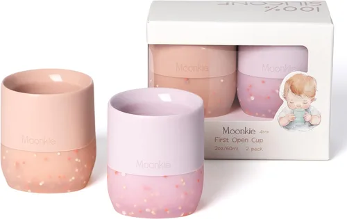 Moonkie Tazas de silicona para bebés de 4 meses en adelante | Pequeñas tazas de entrenamiento abiertas para bebés con confeti espolvoreado |