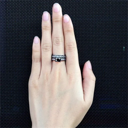 Miniatura 3 de Ai.Moichien - Anillos de compromiso de topacio negro para mujer, resistente al desgaste, estilo vintage, joyería de boda