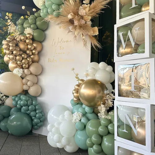 Miniatura 4 de HILAVO Kit de Arco de Globos Azul Polvoriento Verde Salvia Azul Pizarra Niebla Verde Pastel Blanco Arena Beige Dorado Guirnalda de Globos