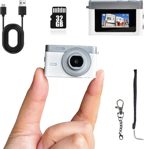 Mini cámara digital, mini cámara retro, sensación de fotografías antiguas de los años 90, tamaño llavero, regalos de cumpleaños, 32 GB incluidos