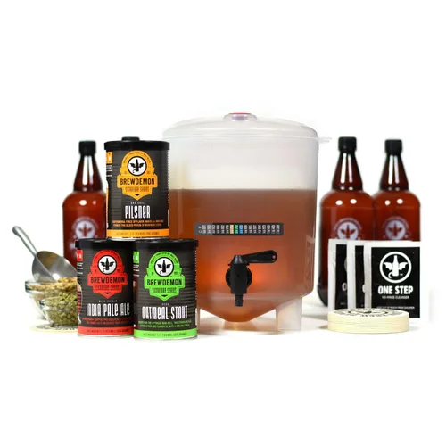 Kit de cerveza premium con botellas: fermentador cónico elimina los sedimentos y hace una cerveza casera de gran sabor - Recetas Pilsner, Stout e
