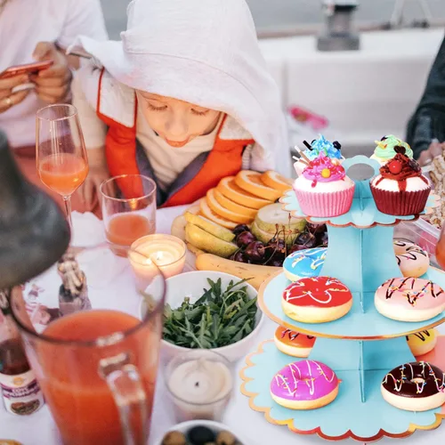 Miniatura 5 de Rocutus Soporte para cupcakes, 3 juegos de platos de postre de 3 niveles, mini pasteles, frutas, dulces, torre de exhibición de galletas, soporte