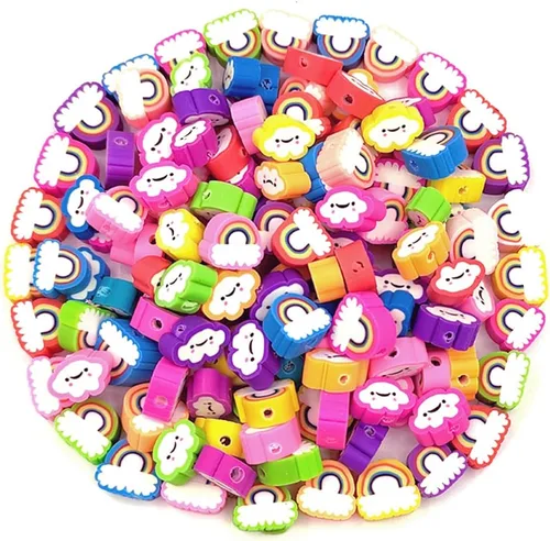 Miniatura 15 de 200 cuentas de arcilla polimérica de flores, cuentas espaciadoras de flores mixtas para hacer pulseras, collares, joyas