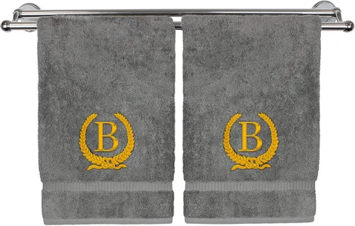 Miniatura 100 de Toalla de mano con monograma, regalo personalizado, 16 x 30 pulgadas, diseño de corona dorada bordada con letra blanca en toalla negra, extra