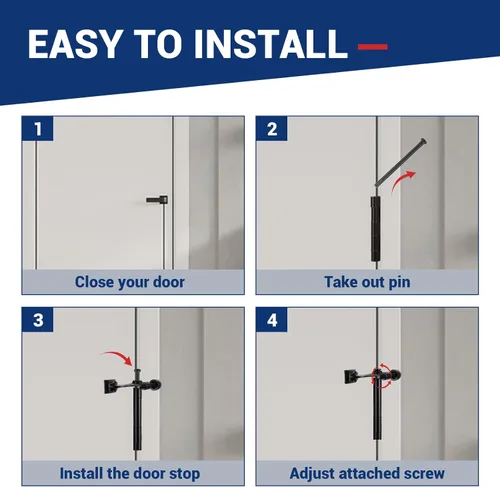 Miniatura 6 de HOME MASTER HARDWARE Tope de puerta con pasador de bisagra, paquete de 12 topes de puerta ajustables de color negro mate con puntas de parachoques