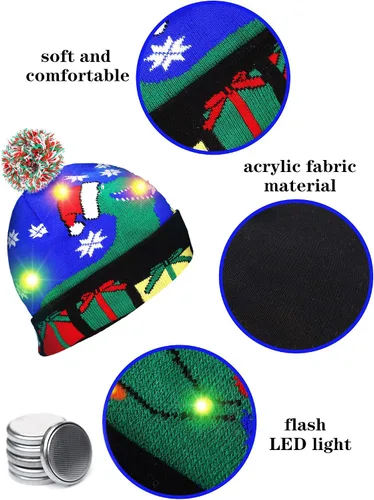 Miniatura 3 de SATINIOR 2 gorros de punto con luz LED de Navidad para fiestas de Navidad