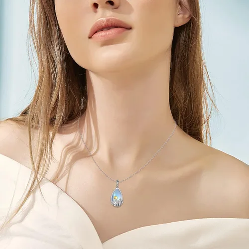 Miniatura 6 de YFN Collar de plata de ley con dije de onda del océano y cadena de montaña, regalo de joyería para esquiadores, excursionistas, campistas