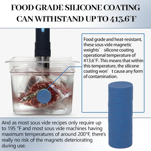 Miniatura 4 de TonGass Paquete de 8 pesas magnéticas Sous Vide que funcionan en todas las máquinas Sous Vide, imanes recubiertos de silicona para mantener