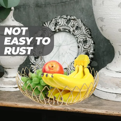 Miniatura 6 de Zerodeko Cesta de almacenamiento, cesta de almacenamiento de alambre de metal para frutas doradas, marco de metal decorativo, cuenco de frutas