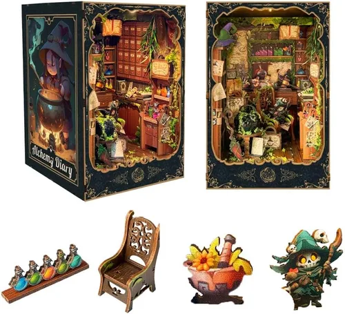 Kit de manualidades para rincón de lectura DIY para adultos y adolescentes, rompecabezas de madera 3D en miniatura, kit de casa de muñecas en