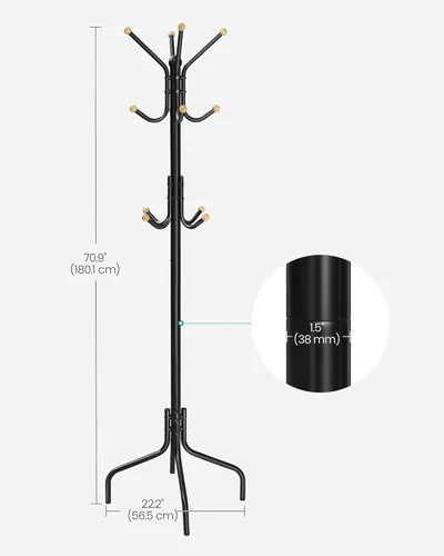 Miniatura 4 de SONGMICS Perchero Independiente, Perchero de Metal con 12 Ganchos y 4 Patas, Soporte para Ropa, Sombreros y Bolsos, para Entrada, Sala de Estar