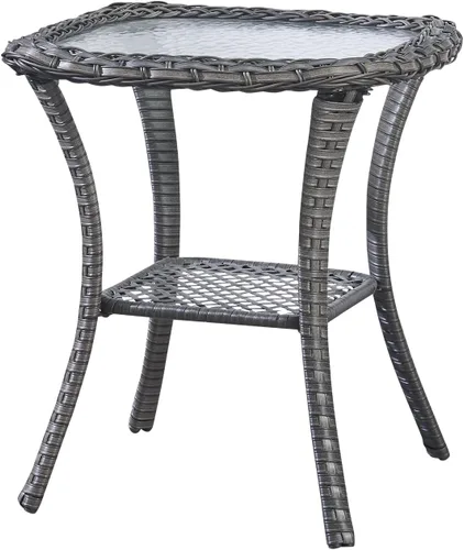 Miniatura 48 de Belord Mesa auxiliar pequeña para exteriores, mesa de mimbre de vidrio templado, mesa de centro impermeable para patio, mesa auxiliar de ratán