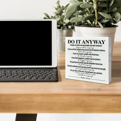 Miniatura 3 de Caja de madera para oficina en casa, decoración de escritorio con citas inspiradoras para mujeres, hombres, estudiantes, terapeuta, oficina, aula