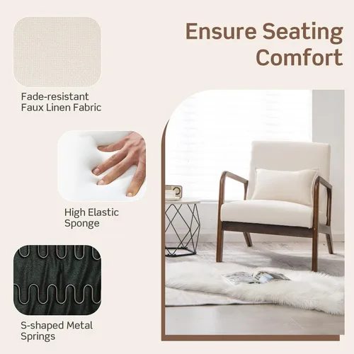 Miniatura 5 de Giantex Juego de 2 sillas decorativas modernas con almohada, cómodo sillón tapizado con almohadillas de fieltro antideslizantes, marco de madera