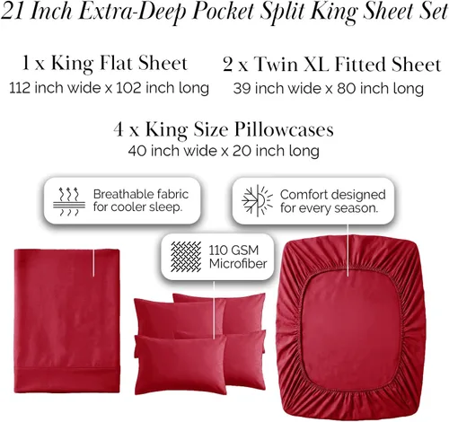 Miniatura 316 de Southshore Fine Living, Inc. Juego de 7 piezas de sábanas King divididas para cama ajustable, juego de sábanas King divididas con bolsillo de 21