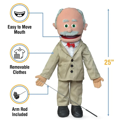 Miniatura 2 de 25" Pops, abuelo hispano, cuerpo completo, marioneta estilo ventrílocuo