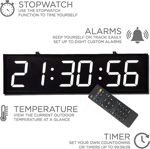 Miniatura 3 de Reloj digital LED para gimnasio con control remoto, cronómetro, alarmas, temporizador, humedad y temperatura, reloj de pared de gran tamaño de 27.8