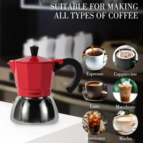 Miniatura 5 de LAOION Cafetera de espresso para estufa, olla moka de 3 tazas, máquina de espresso compatible con encimeras de inducción, 150ml, cafetera cubana