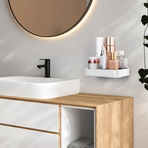Miniatura 4 de Z metnal Estantes pequeños de vidrio para baño, estante flotante de pared blanco, mini montado en la pared
