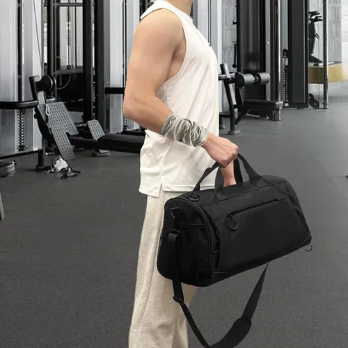 Miniatura 5 de Bolsa de gimnasio para hombres y mujeres con correa para el hombro, compartimento para zapatos y húmedos, bolsa de lona ligera, bolsa atlética