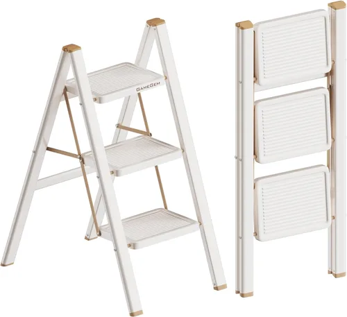 Miniatura 19 de Escalera de 6 escalones para techo de 12 pies de alto, taburete plegable de aluminio ligero con cómodo agarre, escaleras con pedal antideslizante