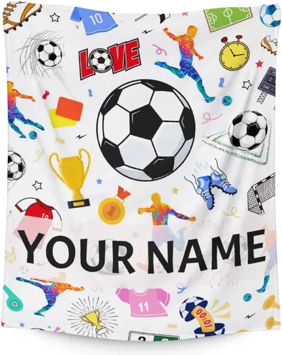 Miniatura 14 de Manta de fútbol para niños y niñas, tamaño regazo de 30 x 40 pulgadas, manta suave y acogedora, regalo para equipo de fútbol, manta deportiva azul