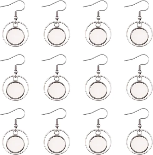 Miniatura 10 de FASHEWELRY 54Pcs Bandejas de bisel para pendientes de acero inoxidable en blanco Geometría rombos lágrima con cabujones de vidrio redondo de 12 mm