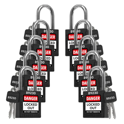 Miniatura 21 de TRADESAFE Juego de cerraduras de bloqueo - 7 candados iguales con llave roja, 2 llaves por cerradura, cerraduras Loto compatibles con OSHA