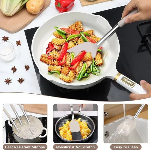 Miniatura 4 de Onader Juego de 15 utensilios de cocina de silicona, juego de utensilios de cocina con soporte para utensilios de cocina antiadherentes, mango