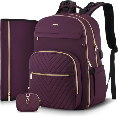 Miniatura 19 de MOMUVO Mochila para pañales, bolsa de bebé acolchada con cambiador, correas para cochecito y funda para chupete, bolsas de pañales de viaje grandes