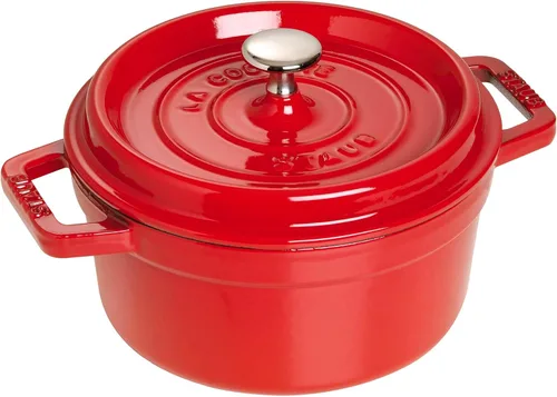 STAUB - Asador/Cocotte de hierro fundido, redondo, 20 cm, 2.24 L, rojo cereza