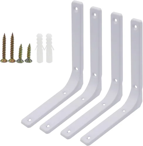 Miniatura 13 de 8 piezas de soportes en L de 2 pulgadas, soportes de esquina de montaje en pared resistentes en blanco para madera, estantes, gabinetes, soporte