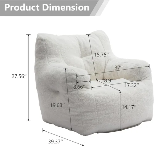Miniatura 2 de Hommoo Puf grande para adultos con reposabrazos, cómodo puf con relleno de espuma, esponjoso, tela de peluche suave, puf copetudo para dormitorio