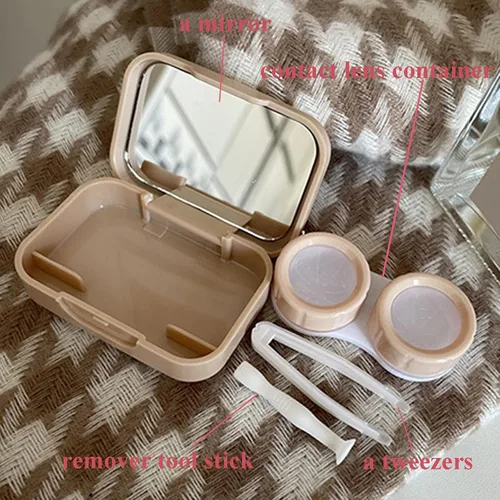 Miniatura 3 de Paquete de 2 mini estuches para lentes de contacto, caja portátil para lentes de contacto, kit de viaje con espejo, pinzas, barra de herramienta
