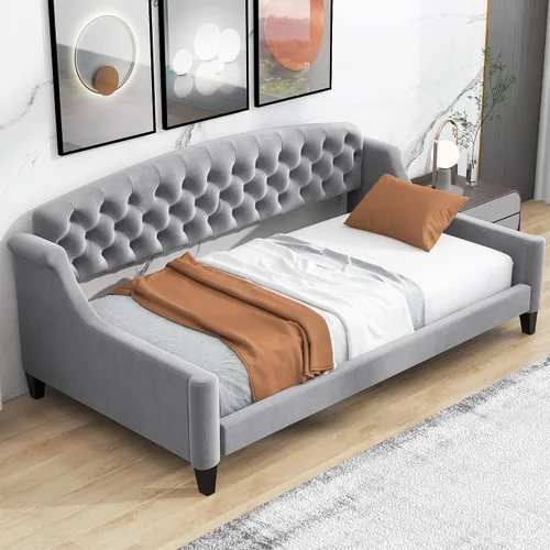 Miniatura 8 de Merax - Sofá cama de tamaño doble moderno de lujo con botones capitoné, marco de sofá cama de tamaño doble tapizado, sofá cama para dormitorio, sala