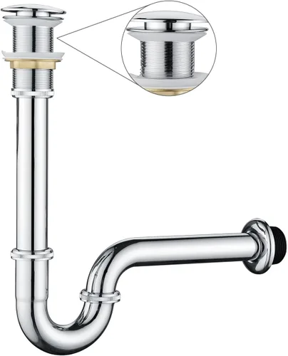 Miniatura 8 de Trampa para botella de tapón para fregadero de baño, en forma de U, kit completo de drenaje de entrada deslizante de 1-1/4 pulgadas, juego de Cromo