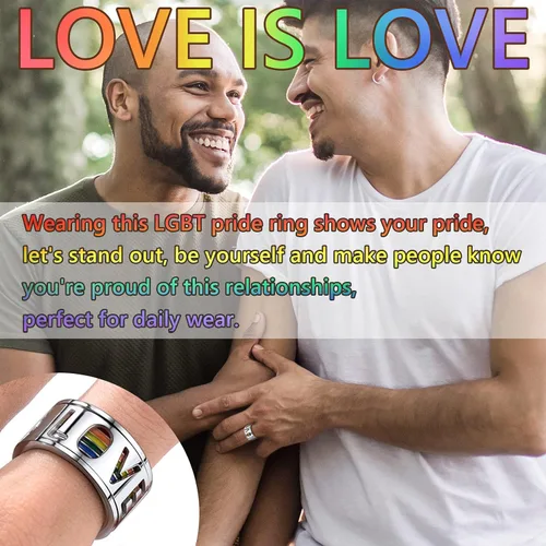 Miniatura 2 de FaithHeart Anillos para ansiedad LGBT Pride Rainbow, acero inoxidable/chapado en oro de 18 quilates, joyería de amor es amor para hombres y mujeres