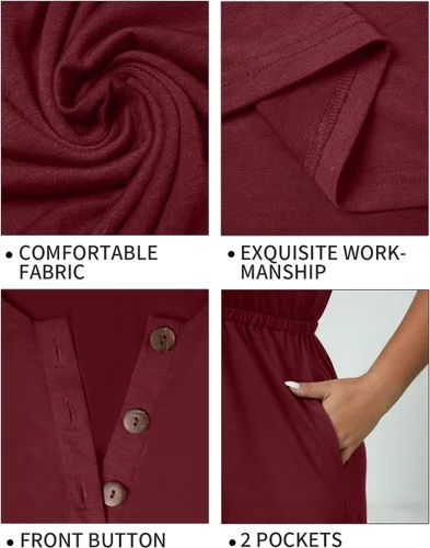 Miniatura 6 de Holipick Vestidos de verano para mujer, talla grande, casual, con bolsillos, acampanado, con botones, sin mangas, cuello en V