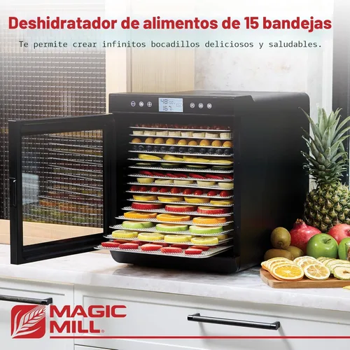 Miniatura 2 de Magic Mill - Máquina deshidratadora de alimentos premium (15 bandejas extra grandes de acero inoxidable) Secador de 800W para cecina de ternera